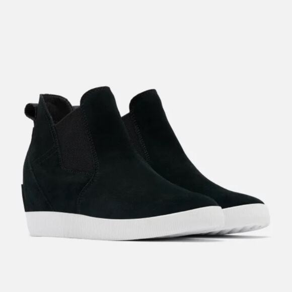 Sorel Out N About Slip On Wedge Bootie Size 6 Black Waterproof Suede Ankle Boots - Picture 7 of 8